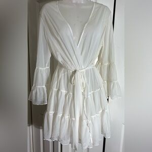 Vintage Betsey Johnson Intimates White Sheer Chiffon Robe Ruffle Tiered OS  AA19